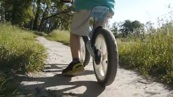 Kid andar de bicicleta no parque — Vídeo de Stock