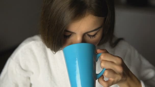 Beautiful Girl Enjoys Coffee Time — Stock Video