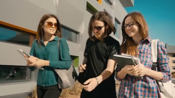 Vrienden van de studenten lopen — Stockvideo