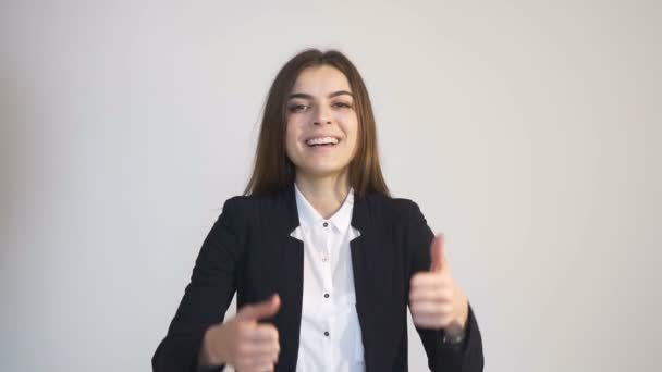 Woman Shows Double Thumb Sign — Stock Video