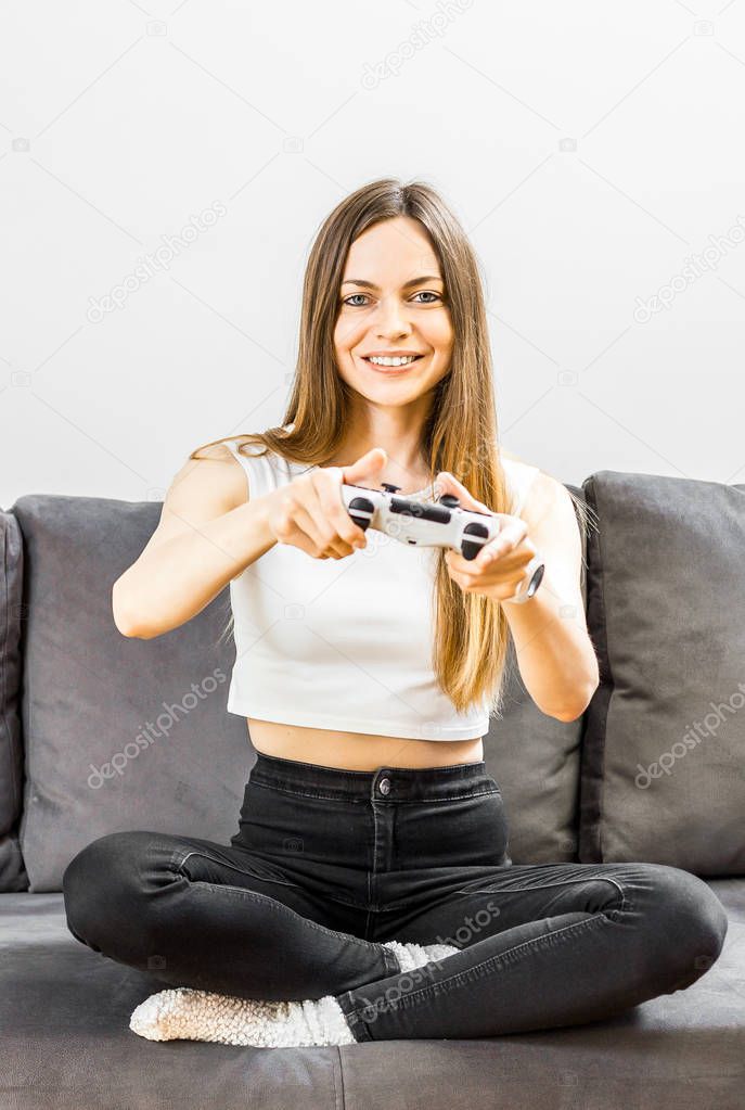 Lovely Girl Plays Video Game