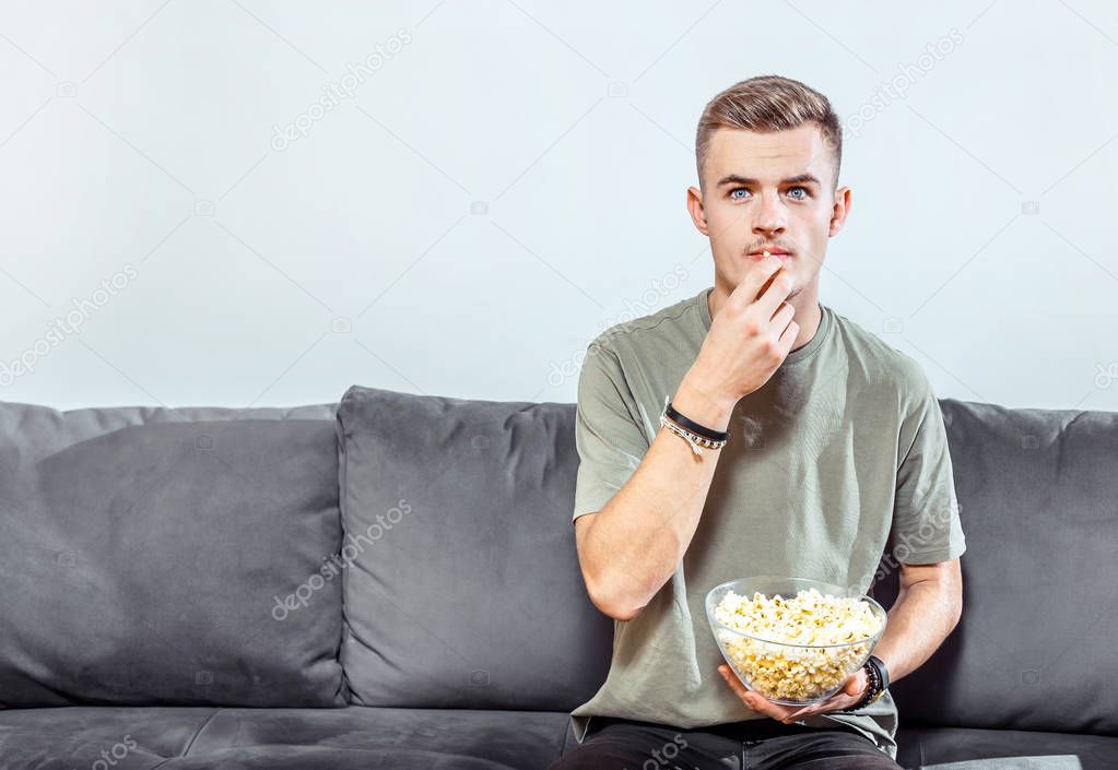 Intensed Boy Watches Stressful Film