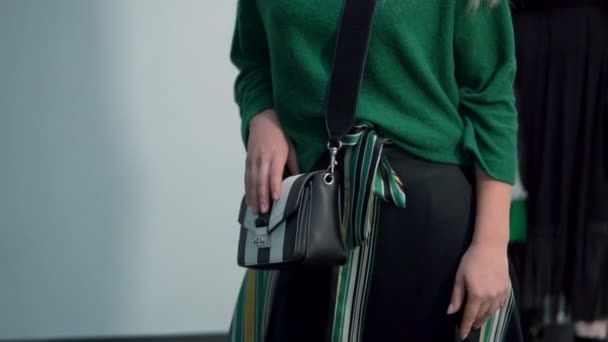 Chica de moda con bolsa — Vídeo de stock