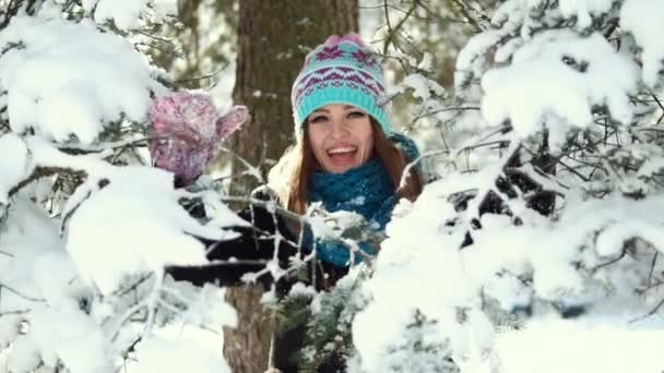 Дівчина в парку сніг — стокове відео