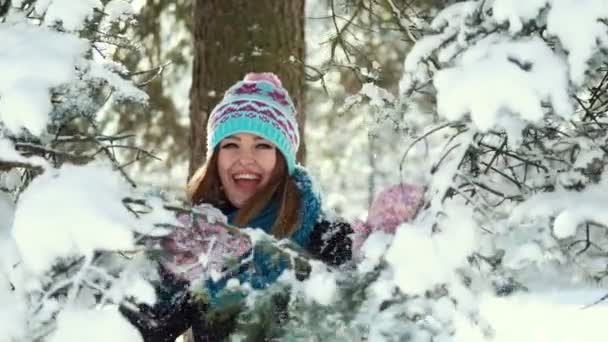 Girl in the Snow Park — Stock Video