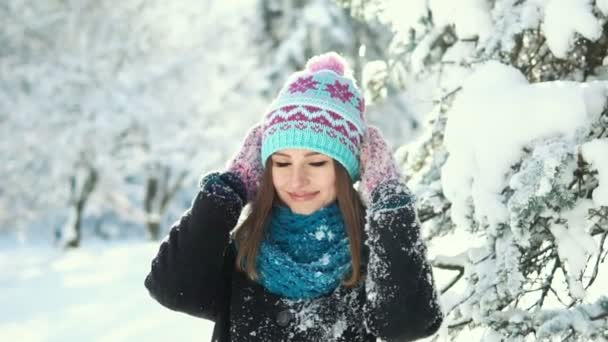 Meisje in het sneeuw Park — Stockvideo