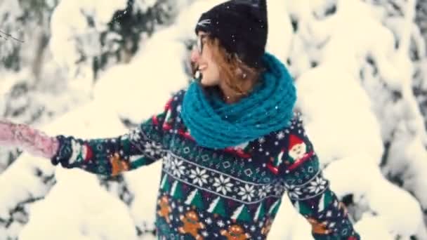 Girl Throwing Up Snow — Stock Video