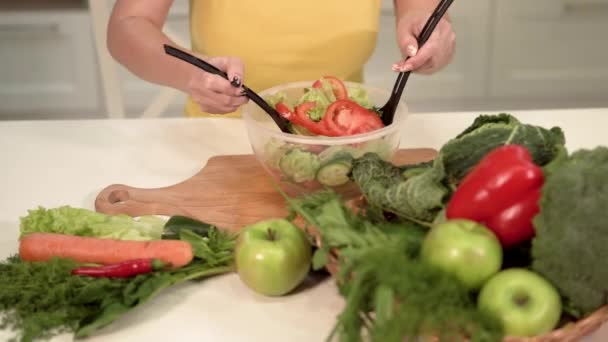 Stirring Tasty Vegetable Salad — Stock Video