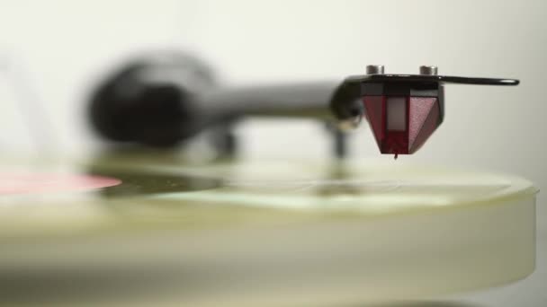 Macro della testa del giocatore del vinile — Video Stock