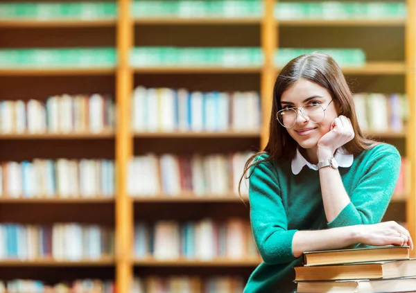 Girl with the Books Stack — Stok Foto