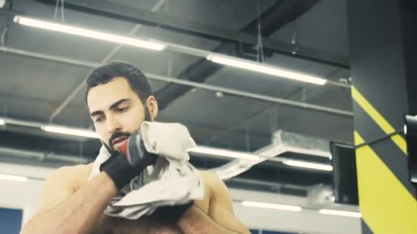 Hombre lleva camiseta — Vídeo de stock