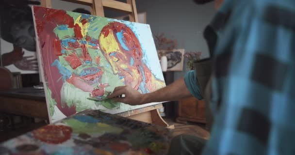 Artist Painting Surrealist Work — Stock Video