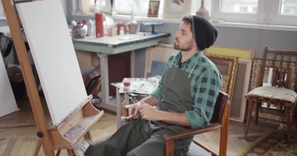 Male Artist Thinking Starting Work — Stock Video