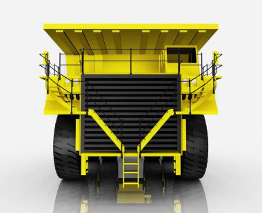 Beyaz bir arka plan sarı bir damperli kamyon önden görünümü