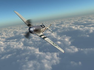 American fighter plane of World War II over the clouds clipart
