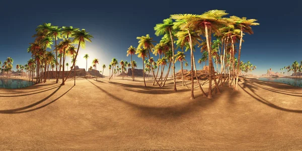 Panorama Esférico Sin Fisuras 360 Grados Con Oasis Desierto Palmeras — Foto de Stock