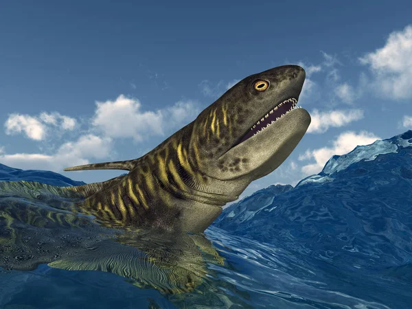 Prehistorik Köpekbalığı Orthacanthus Fırtınalı Denizde — Stok fotoğraf