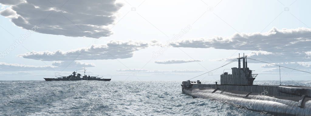 British submarine and German battleship of World War II