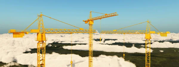 Construction Cranes Clouds — Stock Photo, Image