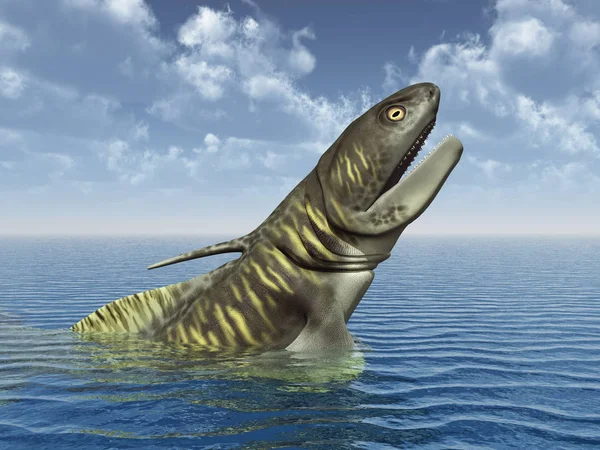 Доисторическая Акула Orthacanthus Против Голубого Неба Облаками — стоковое фото