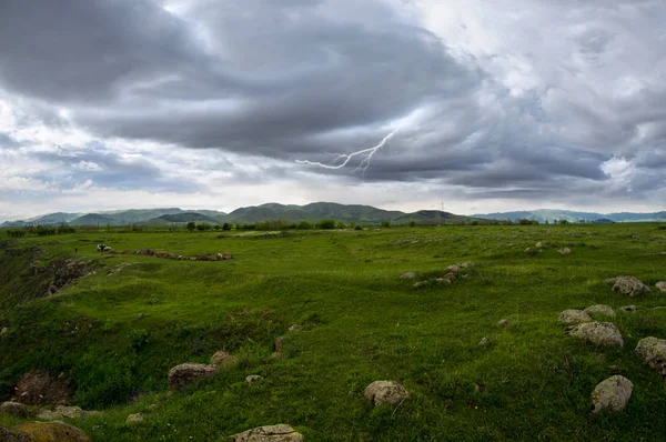 Regenachtige zomer dag bliksem landschap — Stockfoto