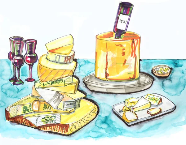 チーズ パーティー テーブルの図 — ストック写真