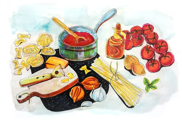 İtalyan'ın salça yapma illüstrasyon