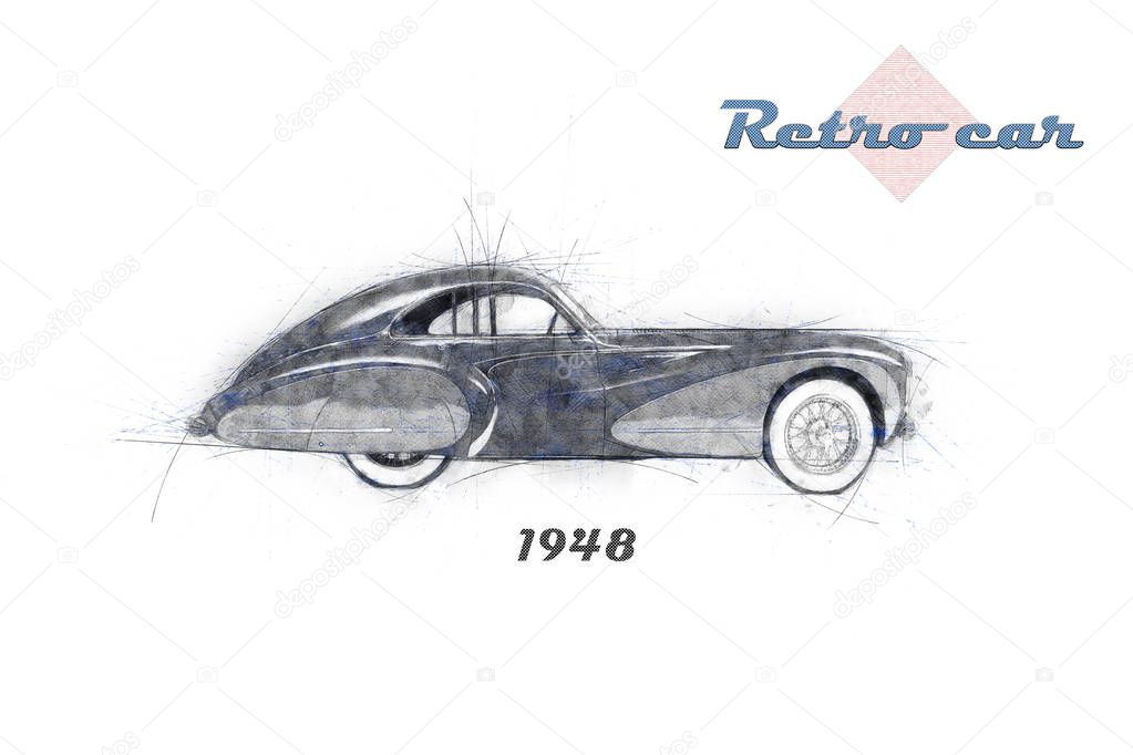 retro car in sketch style
