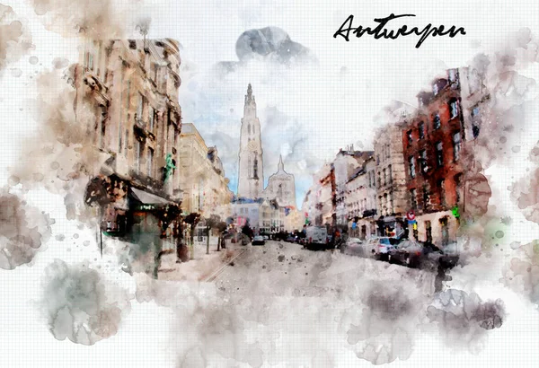 Town life in watercolor style — Stock Photo, Image