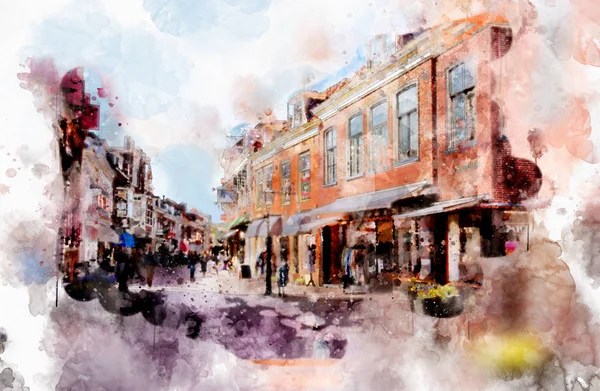 Život ve městě v akvarelu stylu — Stock fotografie