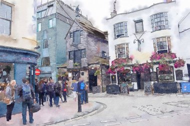 Brighton, suluboya tarzı eski sokak