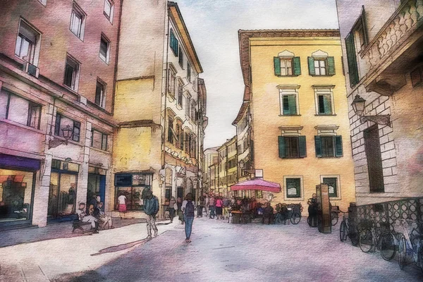 Italian life in watercolor style