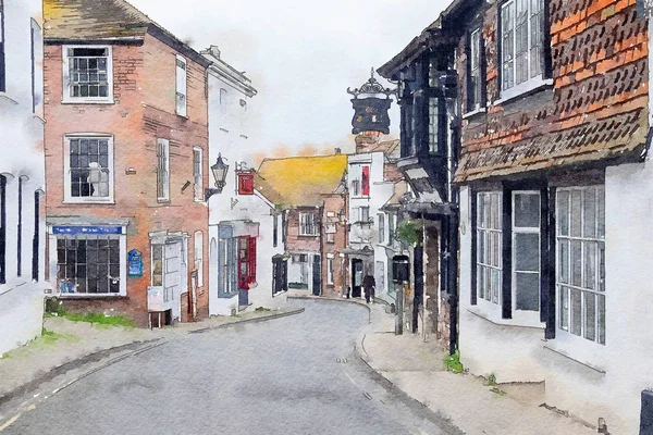 Vista em pequena rua em Rye, Sussex, Reino Unido — Fotografia de Stock