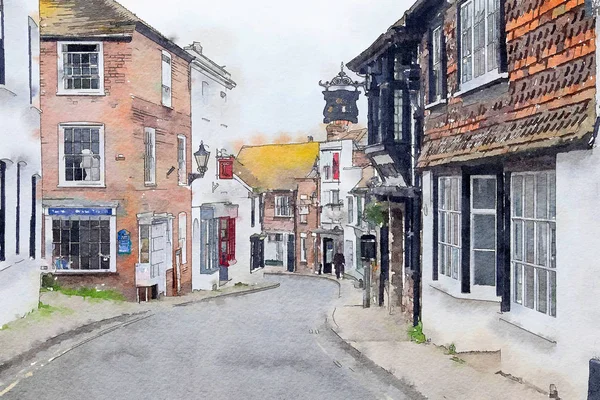 Vista a una pequeña calle en Rye, Sussex, Reino Unido —  Fotos de Stock