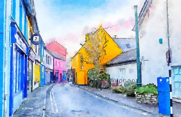 Stara Wioska Kinsale Pobliżu Cork Akwarela — Zdjęcie stockowe