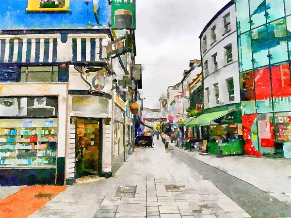 Nákupní Centrum Ulice Corku Akvarel Styl — Stock fotografie