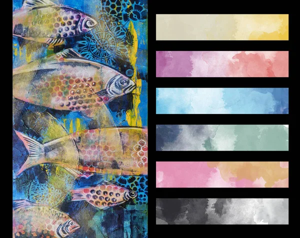 Fische Wasser Mit Künstlerischer Farbpalette Für Semi Abstrakte Kunst Mixed — Stockfoto