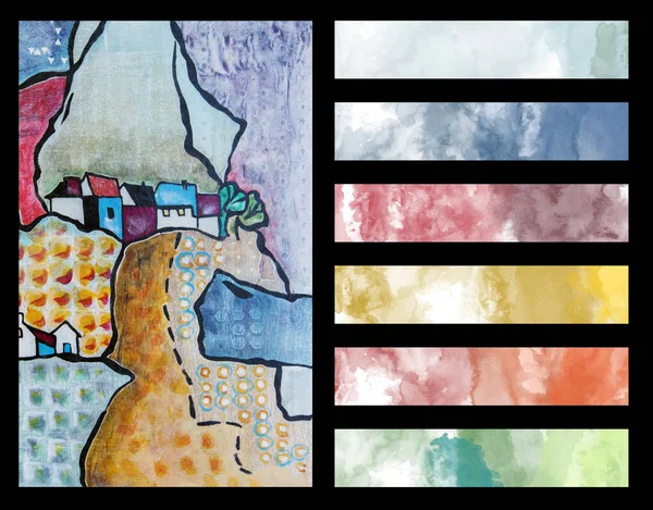 Τοπίο Καλλιτεχνικό Χρώμα Palette Οδηγός Για Ημι Αφηρημένη Τέχνη Στυλ — Φωτογραφία Αρχείου