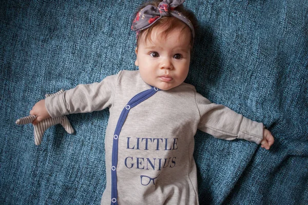 5 months old lovely stylish baby girl portrait — Stock Photo, Image