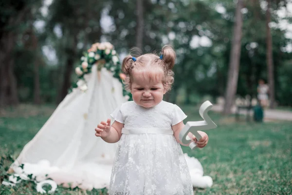 Meisje Van Baby Viert Haar Eerste Verjaardag — Stockfoto