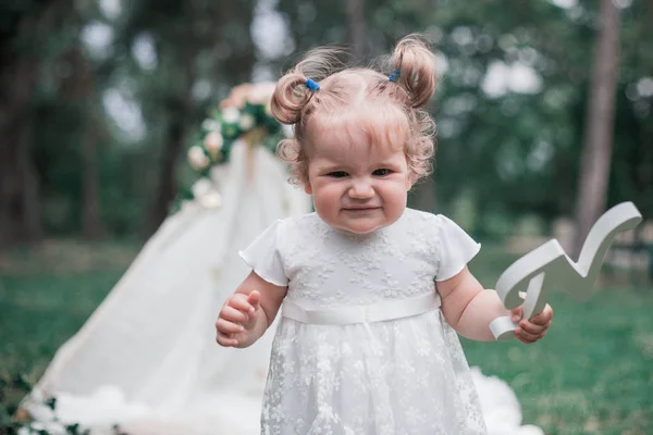 Meisje Van Baby Viert Haar Eerste Verjaardag — Stockfoto