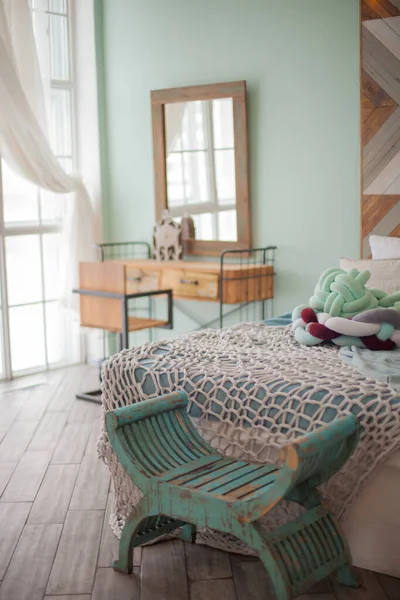 현대식흰 침실의 파노라마 — 스톡 사진