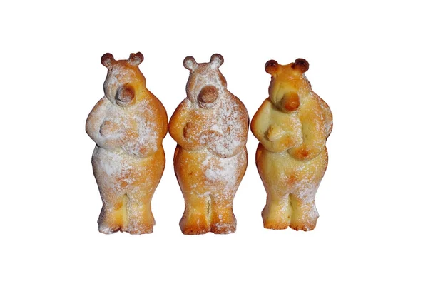 Three russian bears of dough in the form of gingerbread — Stock Photo, Image