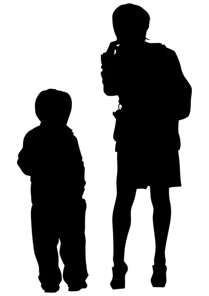 Mama a syn na bílém — Stockový vektor