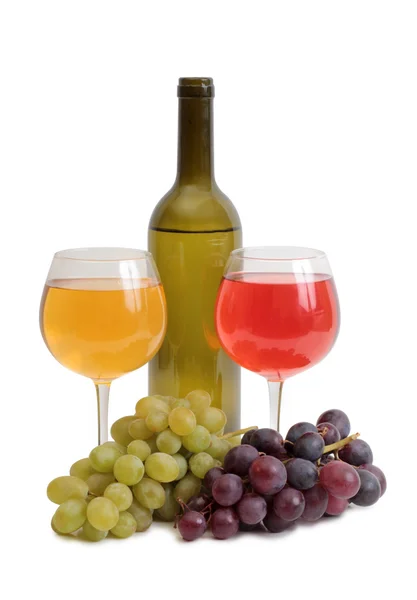 Üveg bor és a szőlő-fehér — Stock Fotó