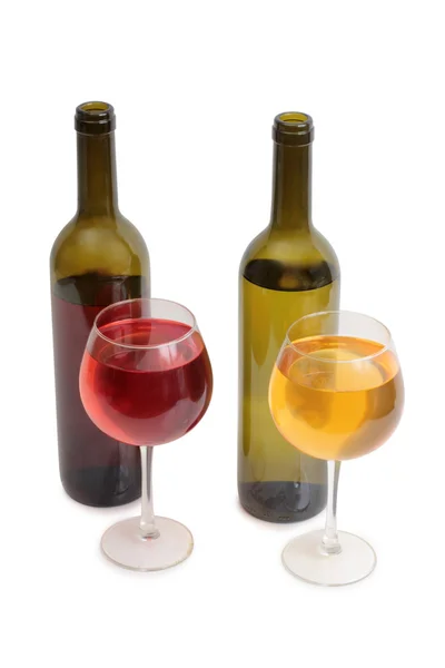 Garrafas de vinho no fundo branco — Fotografia de Stock