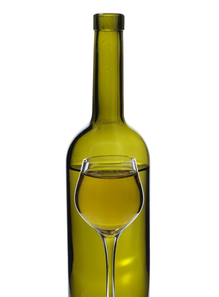 Green bottles wineglasses — Stock Photo, Image