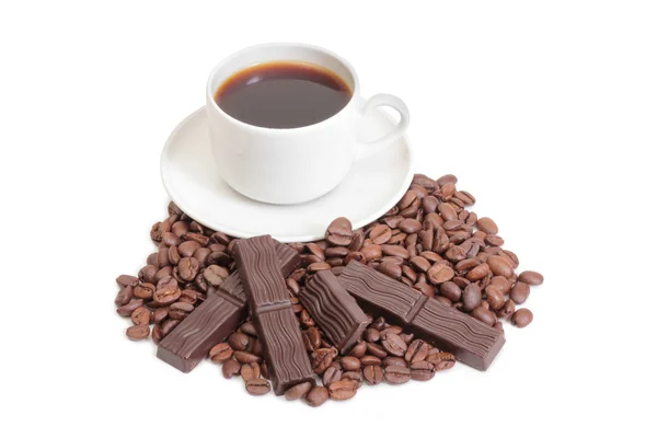 Coffee whit chocolate cute on white — Stock Photo, Image