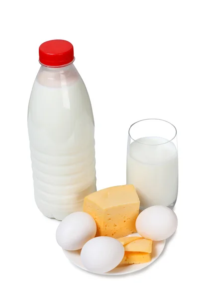 Botella de queso y leche — Foto de Stock