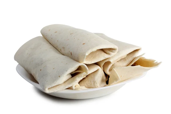 Burrito och ingredienser på tallriken — Stockfoto